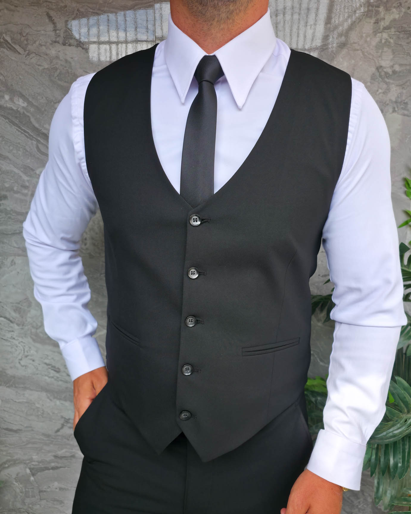 Compleu de barbati, Vesta si Pantalon, Negru- CU301 - imagine 5