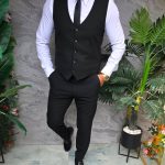 Compleu de barbati, Vesta si Pantalon, Negru- CU301