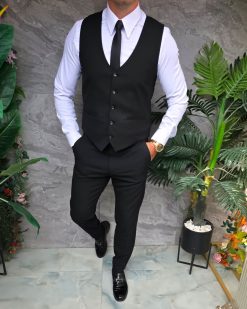 Compleu de barbati, Vesta si Pantalon, Negru- CU301