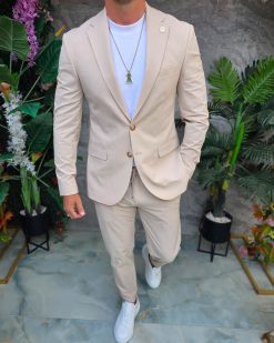Costum de bărbați, Crem: Sacou si Pantalon - C5337