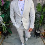 Traje de hombre, gris claro con rayas finas: chaqueta y pantalón - C5338