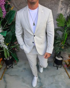 Costum de bărbați, Gri deschis cu dungi fine: Sacou si Pantalon - C5338