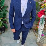 Traje de hombre, azul a rayas: chaqueta y pantalón - C5339