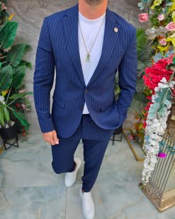Costum de bărbați, Albastru cu dungi: Sacou si Pantalon - C5339