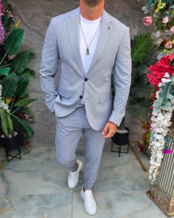 Costum de bărbați, Albastru deschis cu dungi fine: Sacou si Pantalon - C5340