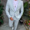 Costum de bărbați, Alb cu dungi albastre: Sacou si Pantalon - C5344