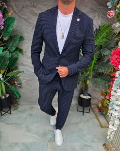 Costum de bărbați, Bleumarin cu dungi: Sacou si Pantalon - C5345