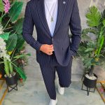 Costume pour homme, bleu marine à rayures : veste et pantalon - C5351