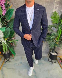 Costum de bărbați, Bleumarin cu dungi: Sacou si Pantalon - C5351