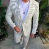 Costum de bărbați, Alb cu dungi verzi: Sacou si Pantalon - C5352
