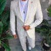 Costum de bărbați, Alb cu dungi crem: Sacou si Pantalon - C5353
