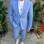 Men's suit, light blue with stripes: Jacket and trousers - C5354