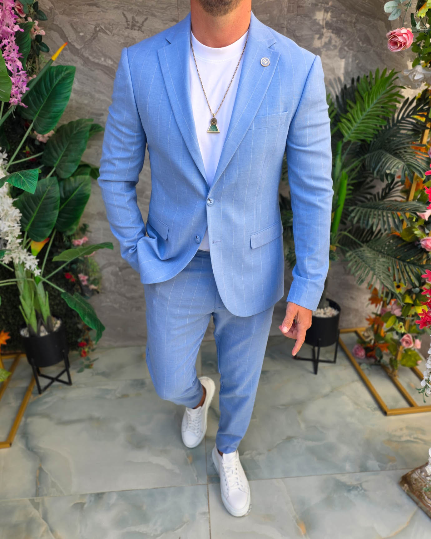 Costum de bărbați, Bleu cu dungi: Sacou si Pantalon - C5354 - imagine 6