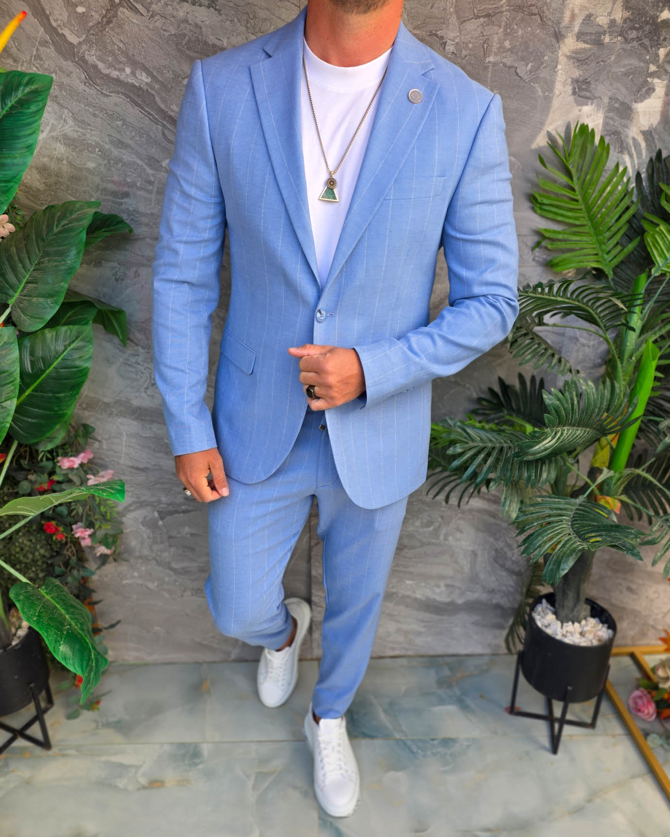 Costum de bărbați, Bleu cu dungi: Sacou si Pantalon - C5354 - imagine 9