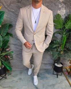 Costum de bărbați, Crem cu dungi fine: Sacou si Pantalon - C5334