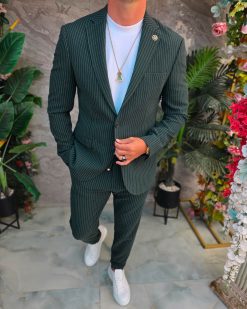 Costum de bărbați, Verde cu dungi: Sacou si Pantalon - C5335