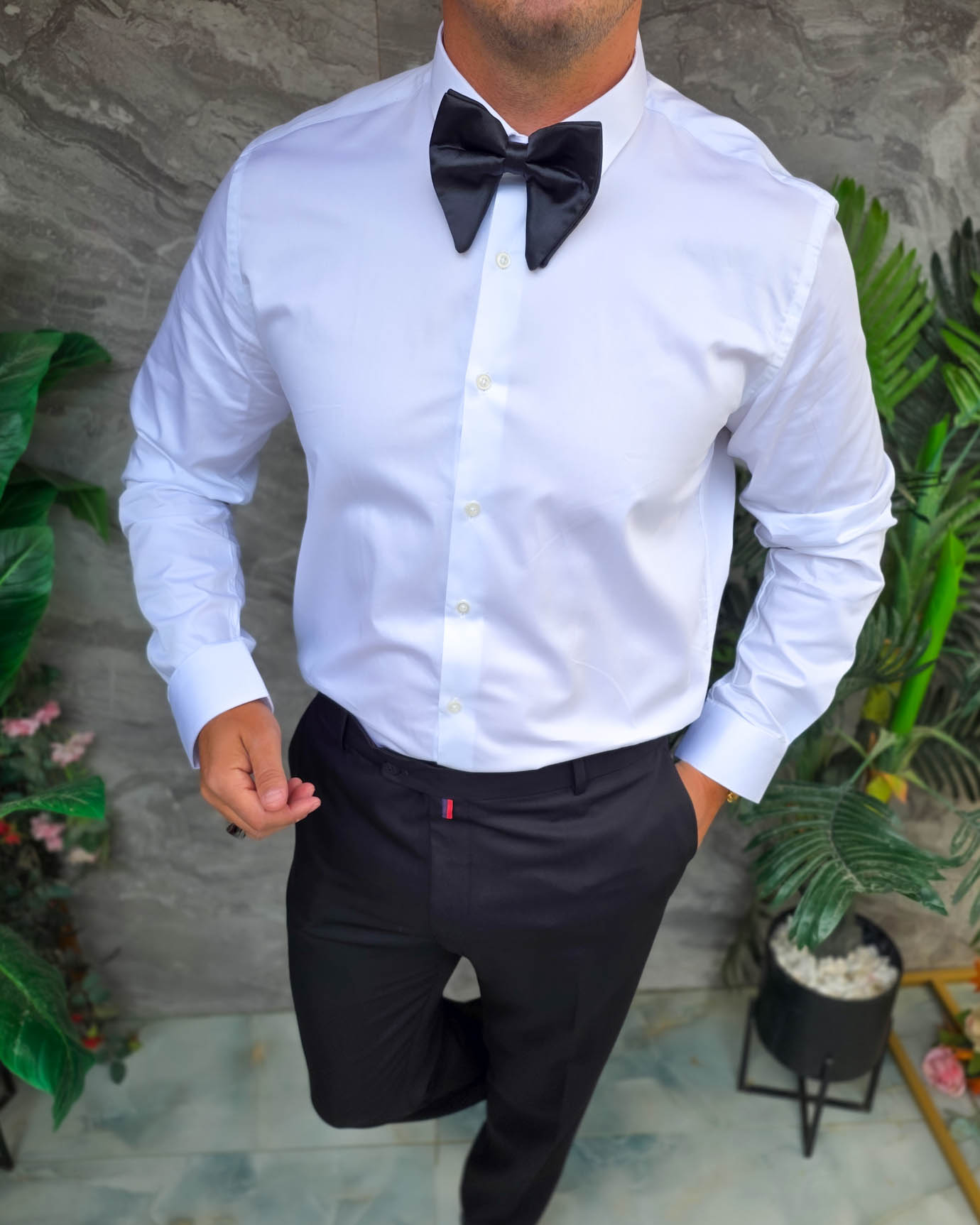 Camasa alba cambrata 100% bumbac fabricata in ROMANIA - CM265 - imagine 2