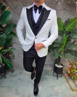 Alternative view of Costum ceremonie Alb/Negru barbati Set: Sacou, Vesta, Pantalon, Papion- C5372