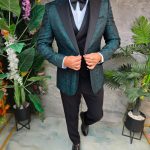 Men's Blue/Black ceremonial suit Set: Jacket, waistcoat, trousers, bow tie - C5373