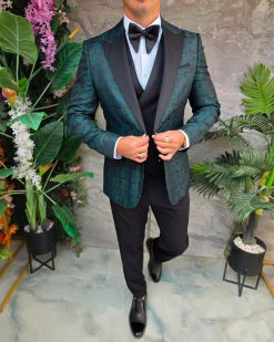 Costum ceremonie Albastru/Negru barbati Set: Sacou, Vesta, Pantalon, Papion- C5373