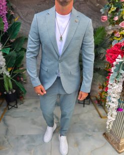 Alternative view of Costum de bărbați, Verde cu striatii: Sacou si Pantalon - C5349