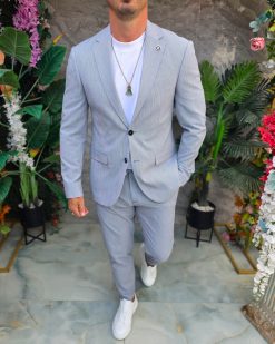 Alternative view of Costum de bărbați, Albastru deschis cu dungi fine: Sacou si Pantalon - C5340