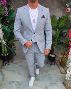 Alternative view of Costum de bărbați, Albastru dungi albe: Sacou si Pantalon - C5343