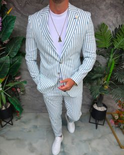 Alternative view of Costum de bărbați, Alb cu dungi albastre: Sacou si Pantalon - C5344