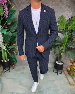 Alternative view of Costum de bărbați, Bleumarin cu dungi: Sacou si Pantalon - C5345