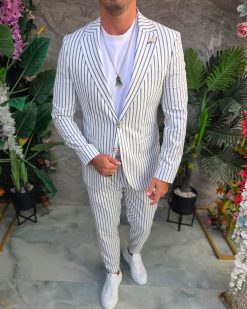 Alternative view of Costum de bărbați, Alb cu dungi albastre: Sacou si Pantalon - C5350