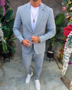 Alternative view of Costum de bărbați, Albastru cu dungi albe: Sacou si Pantalon - C5348