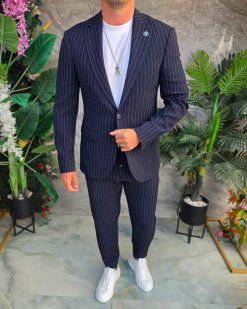 Alternative view of Costum de bărbați, Bleumarin cu dungi: Sacou si Pantalon - C5351