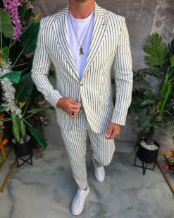 Alternative view of Costum de bărbați, Alb cu dungi verzi: Sacou si Pantalon - C5352