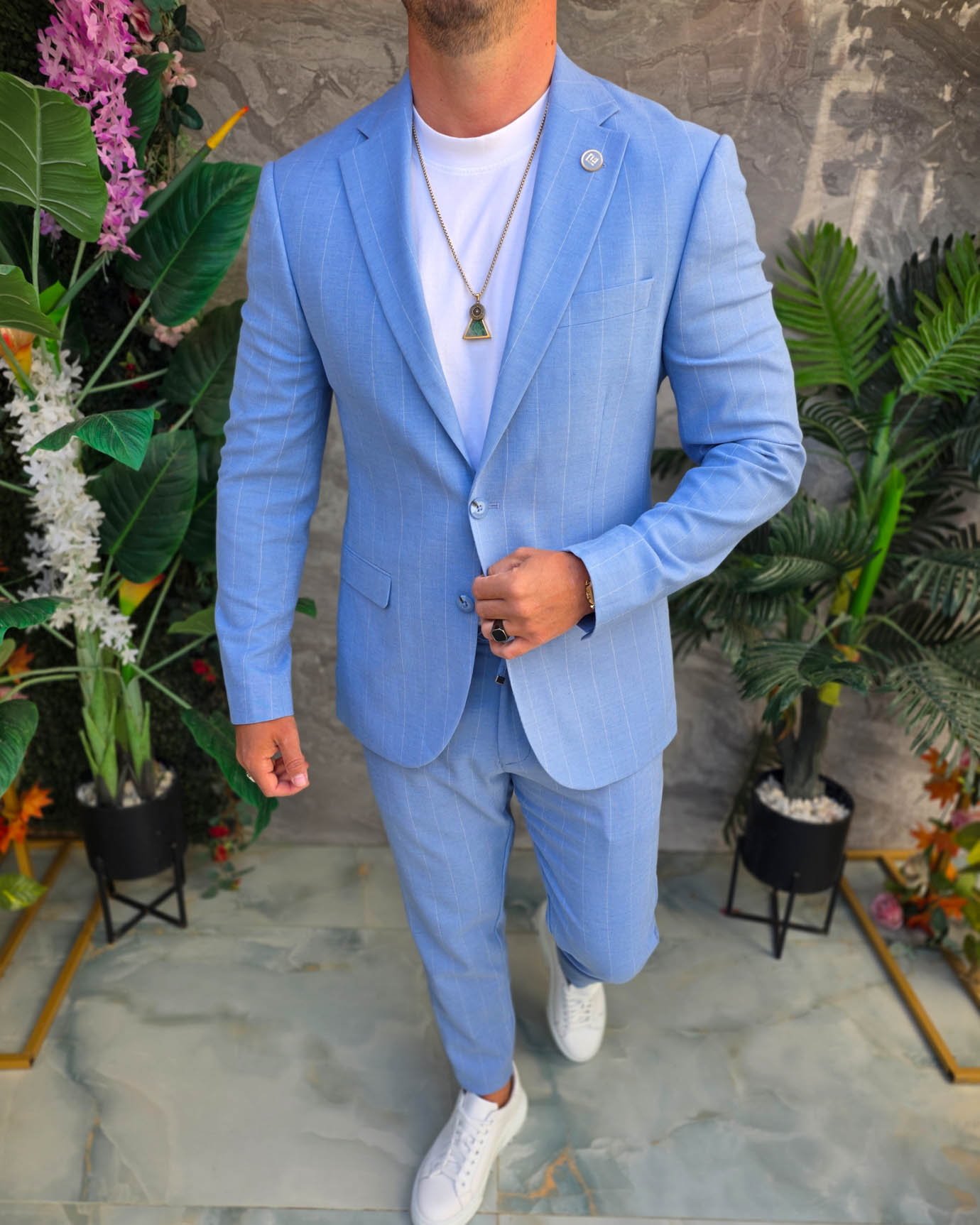 Costum de bărbați, Bleu cu dungi: Sacou si Pantalon - C5354 - imagine 3