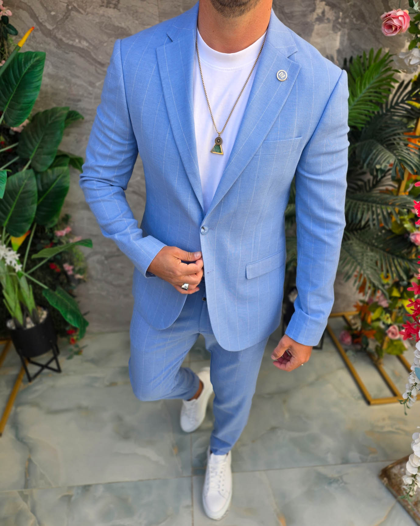 Costum de bărbați, Bleu cu dungi: Sacou si Pantalon - C5354 - imagine 4