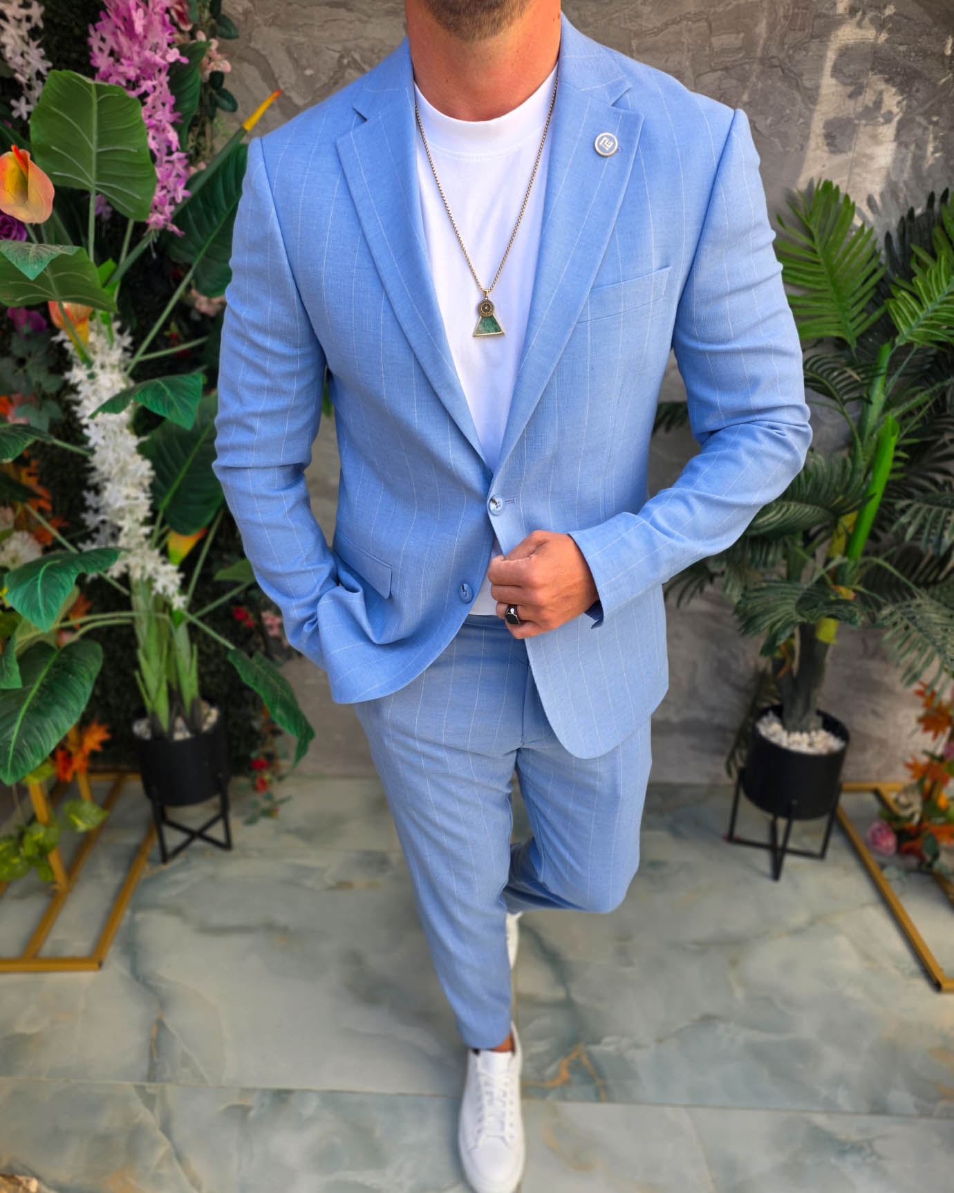 Costum de bărbați, Bleu cu dungi: Sacou si Pantalon - C5354 - imagine 5