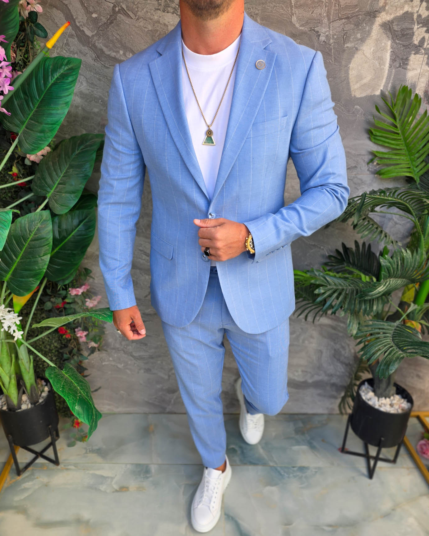 Costum de bărbați, Bleu cu dungi: Sacou si Pantalon - C5354 - imagine 7