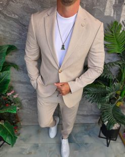 Alternative view of Costum de bărbați, Crem cu dungi fine: Sacou si Pantalon - C5334