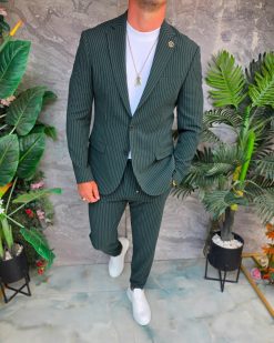 Alternative view of Costum de bărbați, Verde cu dungi: Sacou si Pantalon - C5335