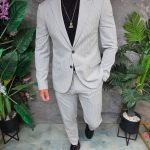 Costum de bărbați, Gri cu dungi fine: Sacou si Pantalon - C5371