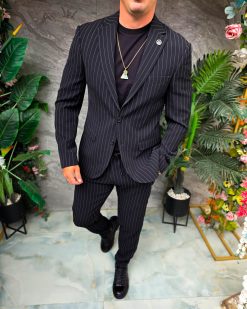 Alternative view of Costum de bărbați, Negru cu dungi albe: Sacou si Pantalon - C5356