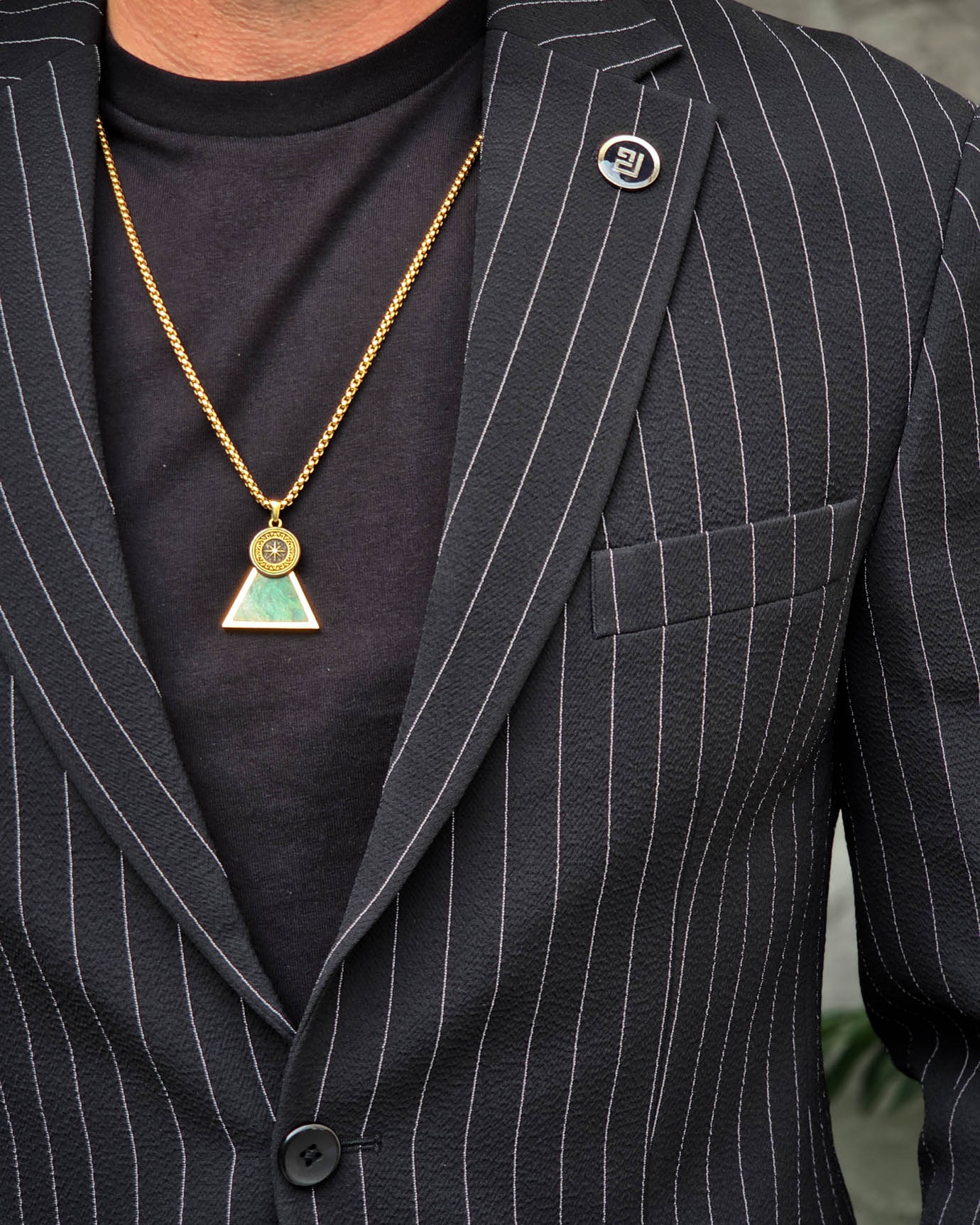 Costum de bărbați, Negru cu dungi albe: Sacou si Pantalon - C5356 - imagine 5