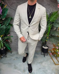 Alternative view of Costum de bărbați, Crem cu dungi fine: Sacou si Pantalon - C5370