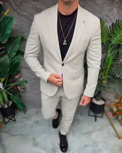 Costum de bărbați, Crem cu dungi fine: Sacou si Pantalon - C5370