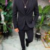 Costum de bărbați, Negru cu dungi albe: Sacou si Pantalon - C5356