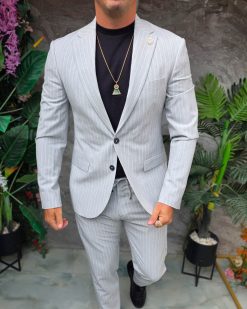 Alternative view of Costum de bărbați, Gri cu dungi albe: Sacou si Pantalon - C5357