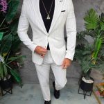 Traje de hombre, blanco marfil a rayas: chaqueta y pantalón - C5362