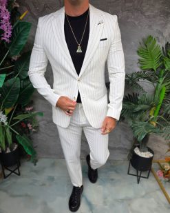 Costum de bărbați, Alb ivoire cu dungi: Sacou si Pantalon - C5362