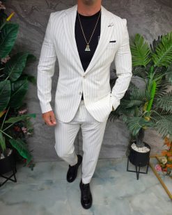 Alternative view of Costum de bărbați, Alb ivoire cu dungi: Sacou si Pantalon - C5362