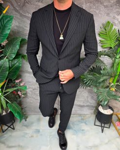 Costum de bărbați, Negru cu dungi: Sacou si Pantalon - C5363